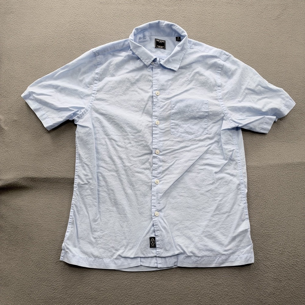 Todd Snyder Shirt Mens Medium Blue Solid Short Sleeve Button Up Cotton Casual
